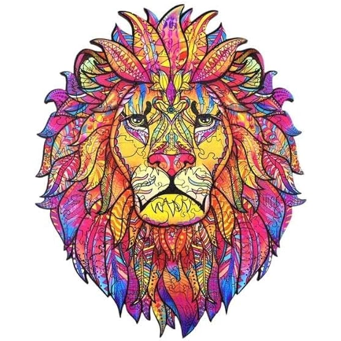 WOODEN JIGSAW PUZZLES, 3D WOODEN ANIMALS SHAPED PUZZLES, BEST GIFT FOR ADULTS AND KIDS DIY PUZZLE PIECE, COLORFUL UNIQUE SHAPED LION PUZZLES A5-5.8 X 8.2 IN (LION 1) - Image 3